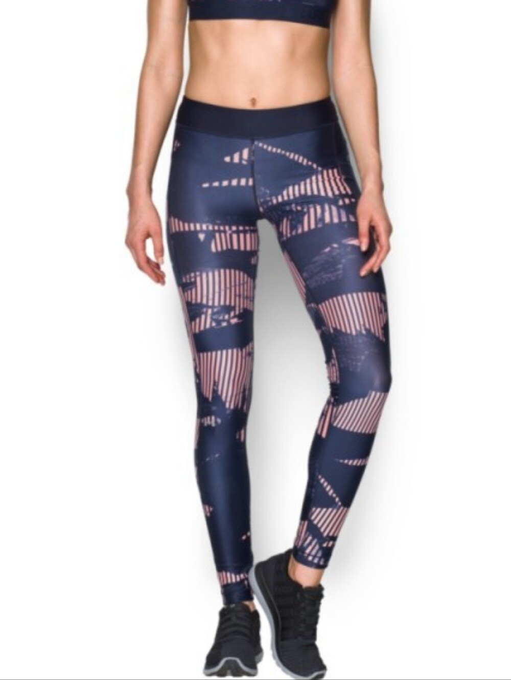 Under Armour HeatGear Women's  Compression Leggings Navy Peach Abstract Pattern